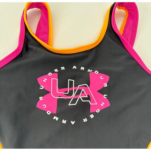 Under Armour Big Girls Size 12 Swimsuit UPF 50 One Piece UPF 50 Black Multicolor - Picture 2 of 7